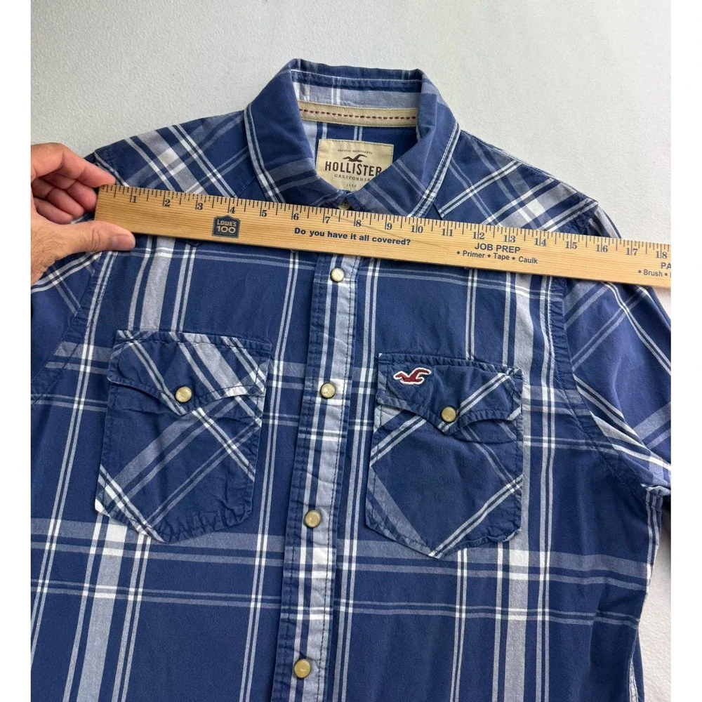 Hollister Big‎ Boys Blue Plaid Western Pearl Snap Long Sleeve Shirt Medium